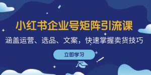 小红书企业号矩阵引流课，涵盖运营、选品、文案，快速掌握卖货技巧-云资源库