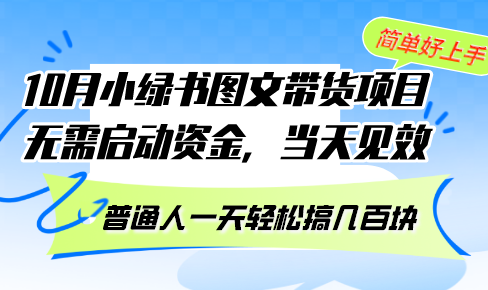 10月份小绿书图文带货项目 无需启动资金 当天见效 普通人一天轻松搞几百块-云资源库