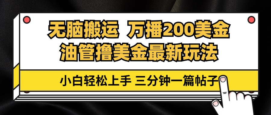 油管无脑搬运撸美金玩法教学，万播200刀，三分钟一篇帖子，小白轻松上手-云资源库