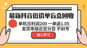 最新抖音低价单盲盒回收 一单1.05 单机日利润200 纯绿色不封号-云资源库